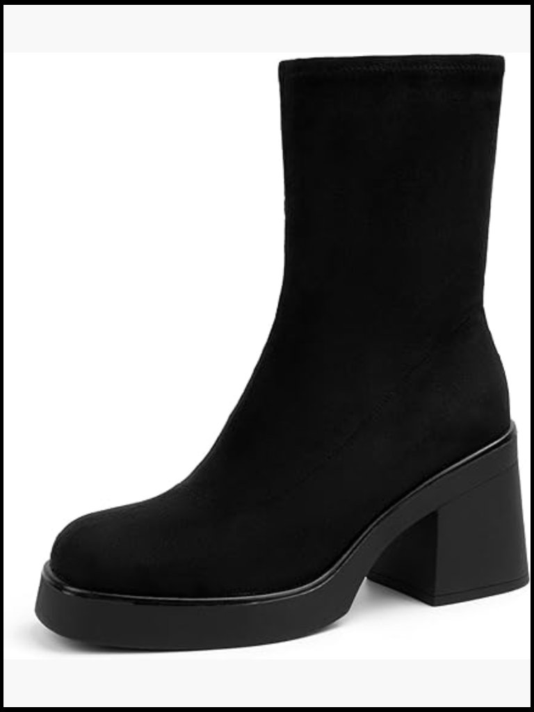 Chunky Block Heel Ankle Boots Suede Square Toe Platform Slouchy Booties